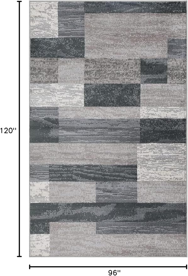 SUPERIOR Indoor Area Rug, Jute Backed, Modern Geometric Patchwork Floor Decor for Bedroom, Office, Living Room, Entryway, Hardwood Floors, Rockwood Collection, 8' x 10', Blue-Taupe