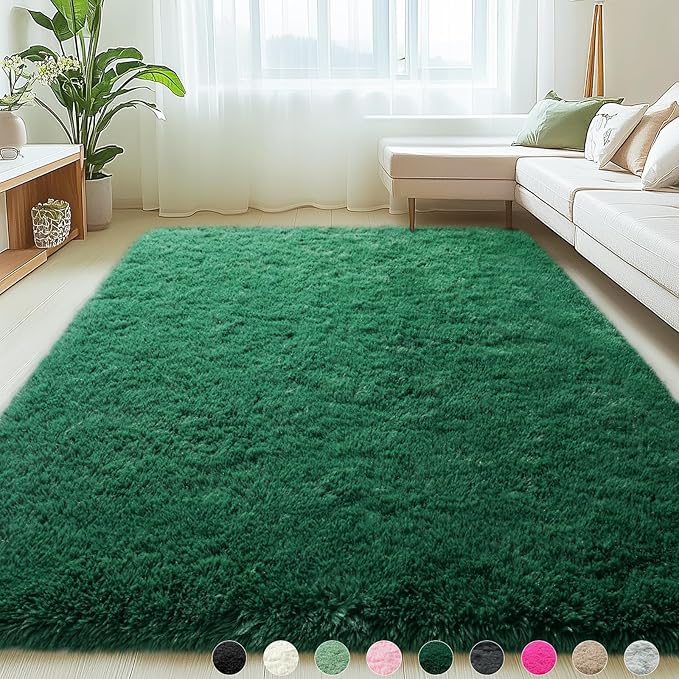 6 x 9 Rugs for Living Room, Large Fluffy Dark Green Area Rugs for Bedroom, Soft Carpet Shag Kids Room Rug, Non-Slip Fuzzy Rugs Indoor (6ft x 9ft, Dark Green)