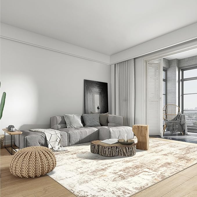 10x14 Area Rugs Washable Rug: Modern Abstract Living Room Rug Soft Anti-Skid Thin Carpet Indoor Floor Non-Shedding Carpets for Bedroom Dining Room Farmhouse Nursery Home Office Beige Grey