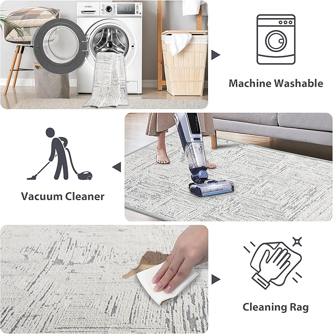 RYB HOME Machine Washable 2x3 Jacquard Door Rug, Non Slip 3D Textured Abstract Jacquard Carpet for Entry Door, None Shedding Area Rug for Kitchen Bathroom Hallway, Grey