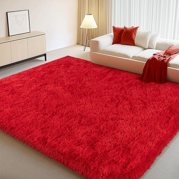 5x7 Red Rugs for Bedroom, Soft Fluffy Shaggy Rug for Living Room, Non-Slip Fuzzy Shag Carpet Rug for Kids Room Home Decor Aesthetic