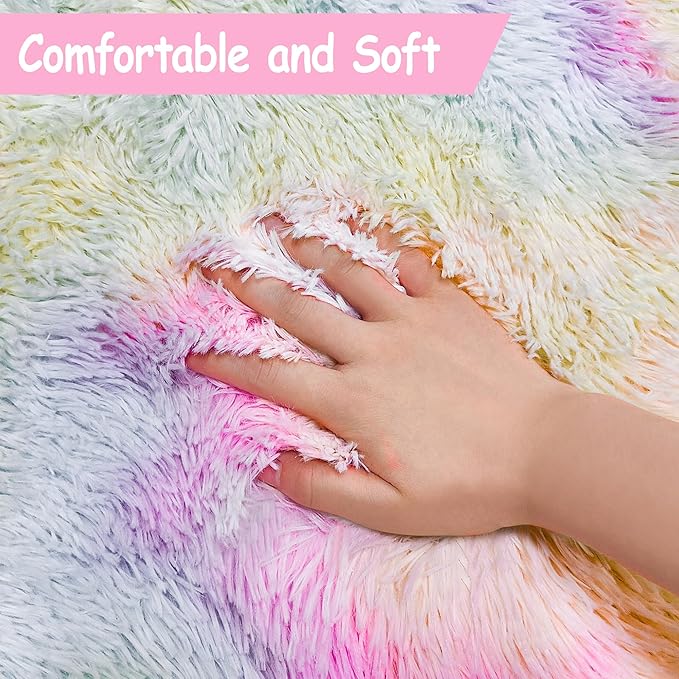 2x3 Small Area Rug Unicorn Rainbow Rugs for Girls Bedroom Soft Fluffy Shag Fuzzy Pink Carpet Princess Rug for Girls Kids Toddler Room Nursery Home Decor Throw Rugs Indoor Inside Front Mat