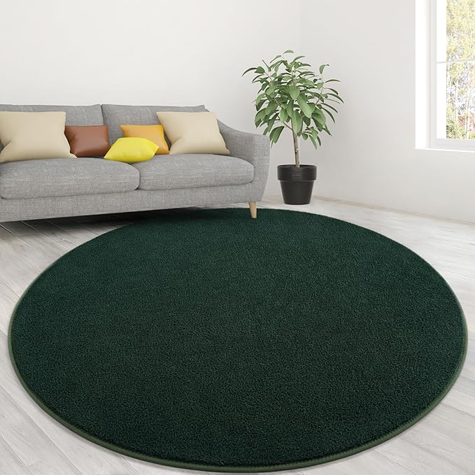 Lascpt Round Rug for Bedroom 4x4, Deep Green Circle Rug for Living Room Super Soft Thicken Memory Foam Circular Rug, Non-Slip Indoor Area Rug for Modern Home Decor, Round Carpet for Nursery Kid's Room