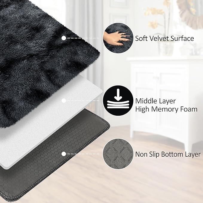5x8 ft Shag Tie Dyed Black Fluffy Rugs for Bedroom,Indoor Floor Non Slip Carpet Throw Fuzzy Rug for Living Room Kids Room Boys Teens College Dorm Nursery Room Home Decor