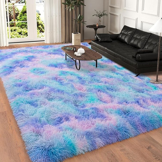 5x7 Area Rugs for Living Room, Plush Thick Carpets for Boy and Girls Room, Modern Soft Shag Rug for Bedroom, Non Slip, Large Indoor Carpet for Nursery Dorms Home Decor Aesthetic, Purple Rainbow