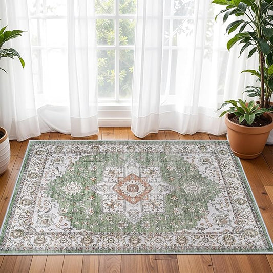 RUUGME Washable 2x3 Area Rugs - Non Slip Rug for Living Room Stain Resistant Carpet Vintage Tribal Rugs for Bedroom Kitchen Bathroom with Non Slip Backing Home Decor Floor Decoration Mat 2x3 Sage