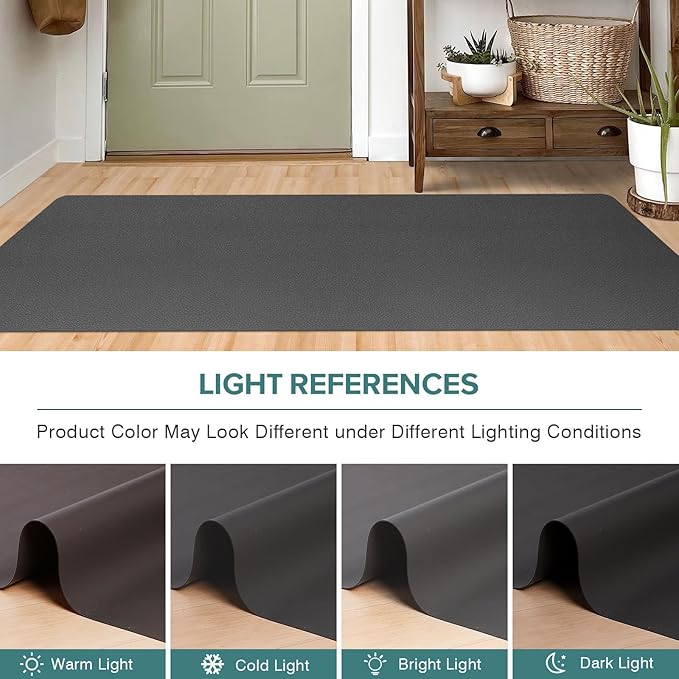 3'x 6' Hallway Runner Rug for Kitchen, Leather-Look Waterproof Vinyl Entryway Floor Mat, Washable Comfort Standing Mat for Bedroom, Bathroom, Laundry Room (Dark Gray)