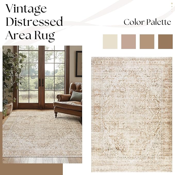 Tan Brown and Beige 3x5 Small Entryway Area Rug Indoor for Front Door Entry Way,Washable Non Slip Ultra Thin Modern Farmhouse Neutral Boho Door Mat Entrance