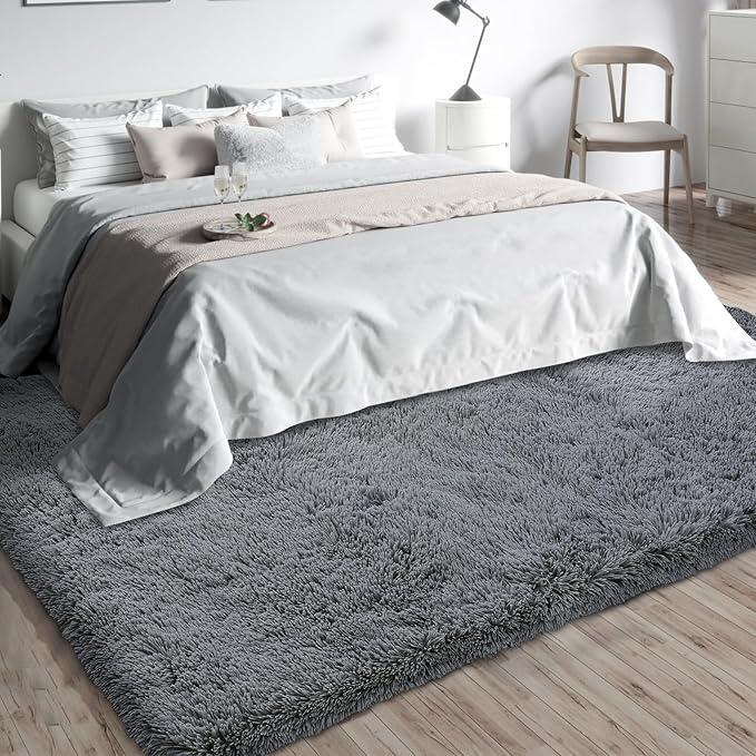 Shag Area Rugs for Bedroom Living Room,6X9 Ultra Soft Fluffy Area Rugs for Dorm, Indoor Carpet Nursery Rugs for Kids Room Home Decor,Dark Grey