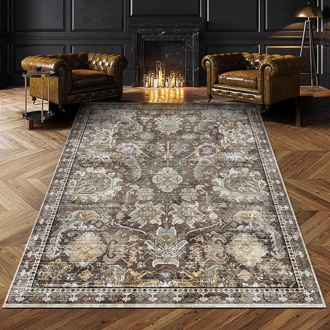 Washable Area Rugs - Perfect for Living Room, Bedroom, Kids Room, Nursery - Stain & Water Resistant Non-Slip, Pet & Child Friendly, Vintage Tribal Area Rugs (Ivory, 9' x 12')