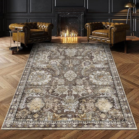 Washable Area Rugs - Perfect for Living Room, Bedroom, Kids Room, Nursery - Stain & Water Resistant Non-Slip, Pet & Child Friendly, Vintage Tribal Area Rugs (Ivory, 4' x 6')