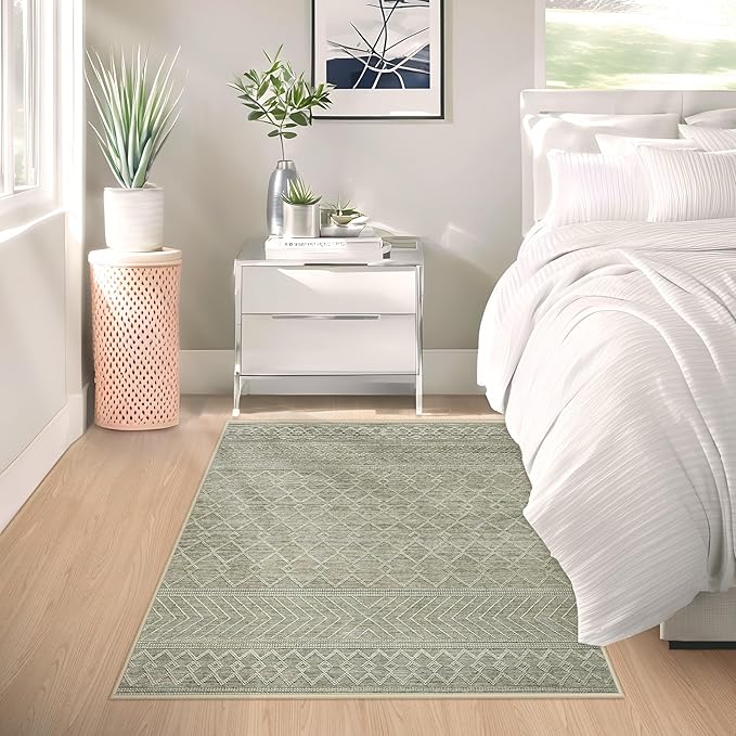 2x3 Rug Entryway Rugs: Washable Boho Small Geometric Moroccan Rug Modern Indoor Soft Non Slip Ultra Thin Front Door Mat for Kitchen Bedroom (Camel, 2'x3')