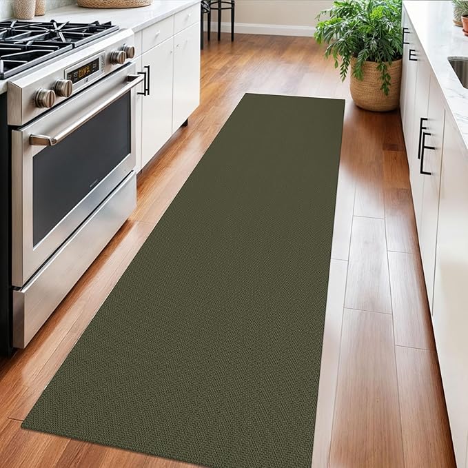 Braided Runner Rug 2x6 Ft Washable Runners for Hallways Kitchen Runner Rug with Rubber Backing Cotton Entryway Runner Indoor, Woven Floor Carpet for Hall Kitchen Bedroom, Dark Green