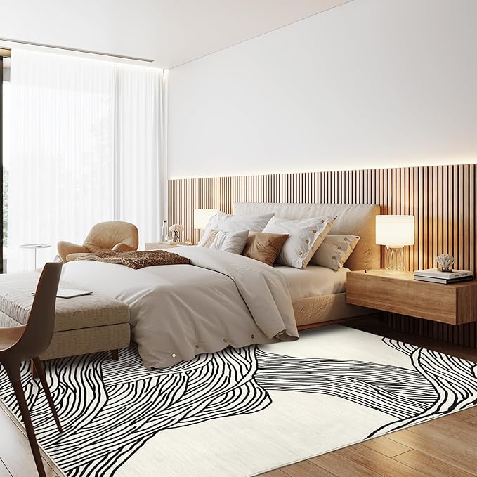 Large Area Rug 10x13 Non Slip Washable Rug Modern Abstract Area Rug for Living Room Soft Indoor Non-Shedding Carpet Low Pile Foldable Thin Rug for Bedroom Nursery Office Ivory/Black