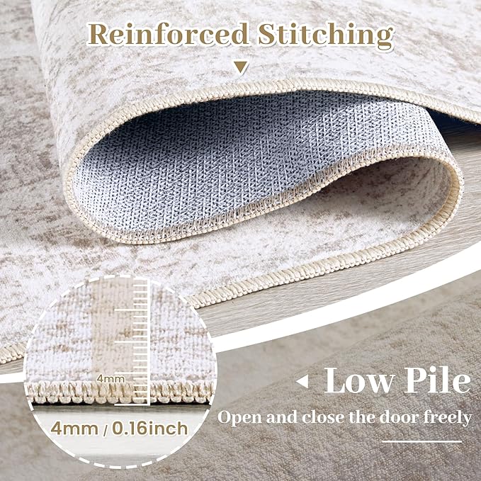Bedroom Rug 3x5 Vintage Rug, Machine Washable Kitchen Rug Retro Medallion Distressed Rug Non-Slip Soft Low Pile Throw Rugs for Entryway Bedroom Bathroom Hallway Kitchen(Beige,3'x5')