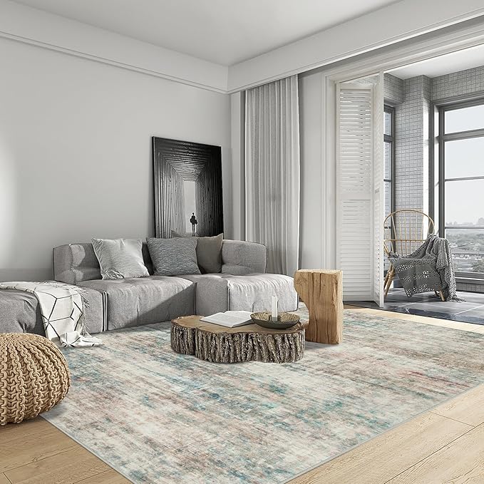 4x6 Area Rugs Washable Rug: Modern Abstract Living Room Rug Soft Anti-Skid Thin Carpet Indoor Floor Non-Shedding Carpets for Bedroom Dining Room Farmhouse Nursery Home Office - Multi Color