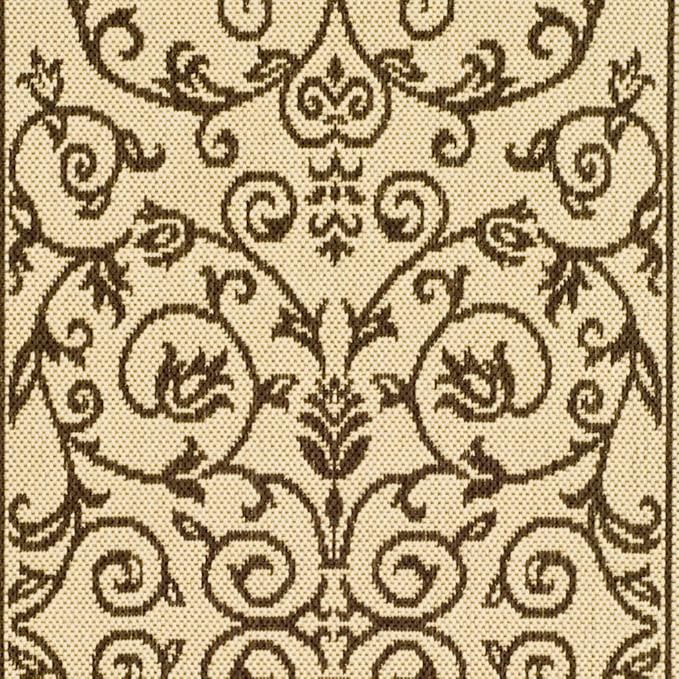 SAFAVIEH Courtyard Collection Area Rug - 7'1 Square, Natural & Brown, Scroll Design, Non-Shedding & Easy Care, Indoor/Outdoor & Washable-Ideal for Patio, Backyard, Mudroom (CY2098-3001)