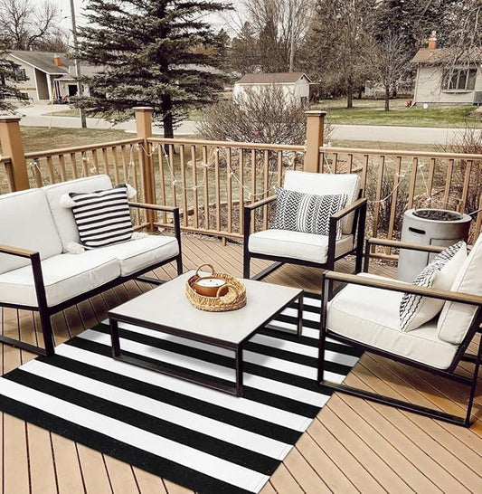 Seavish Black and White Striped Rug, 5x7 ft Living Room Rugs Farmhouse Cotton Woven Washable Area Rug Indoor Outdoor Patio Rugs Large Modern Floor Carpet Area Rug for Entryway Porch Dining Room