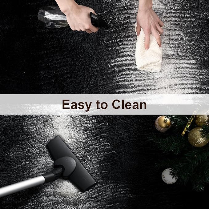 TWINNIS Super Soft Shaggy Rugs Fluffy Carpets, 4x5.9 Feet, Indoor Modern Plush Area Rugs for Living Room Bedroom Kids Room Nursery Home Decor, Upgrade Anti-Skid Rectangular Fuzzy Rug, Black White