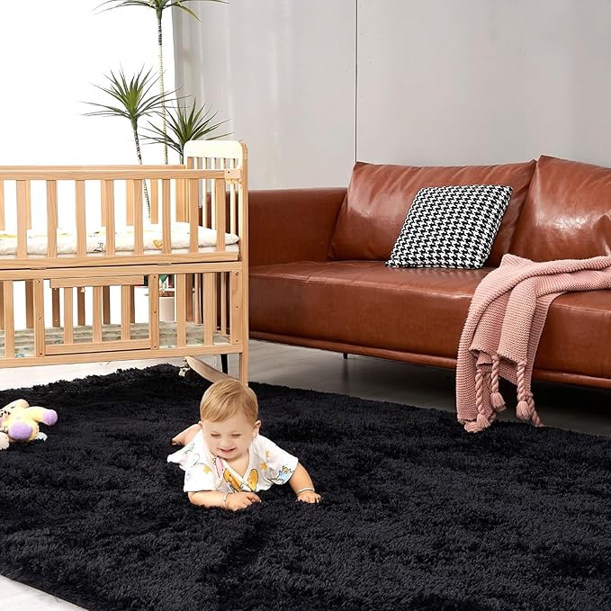 2×3 Small Rugs for Bedroom, Super Soft Living Room Shaggy Non-Slip Fluffy Furry Rug, Indoor Black Floors Carpet, for Kids Girls Boys Room, Dorm Nursery RoomsHome Decor Aesthetic
