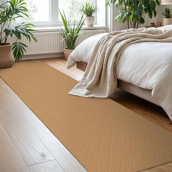 KOZYFLY Washable Runner Rug 2x8 Ft Runners for Hallway Rubber Backed Kitchen Entryway Runner Indoor Runner Rugs Braided Cotton, Carpet Runners for Hallway Entryway Bedroom, Warm Tan