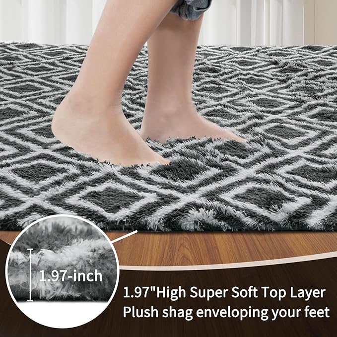 Sour Lemon 8x10 Area Rugs for Bedroom, Living Room Fluffy Rug, Large Area Rug Shag Shaggy Carpet Soft Plush Furry Bedside Rugs, Machine Washable Area Rugs for Kids Girls Boys Home Decor Anti Slip