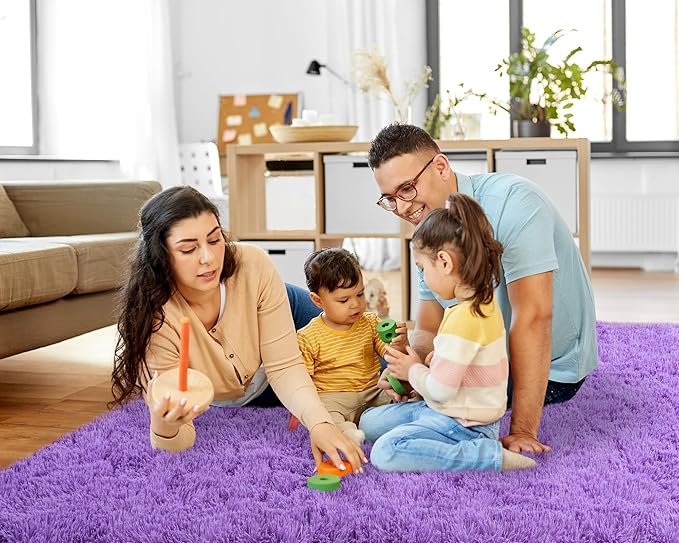 5x7 Rugs for Living Room, Large Fluffy Area Rugs for Bedroom, Soft Carpet Shag Kids Rug with 4 Non-Slip Rug Pads (Purple, 5ft x 7ft)
