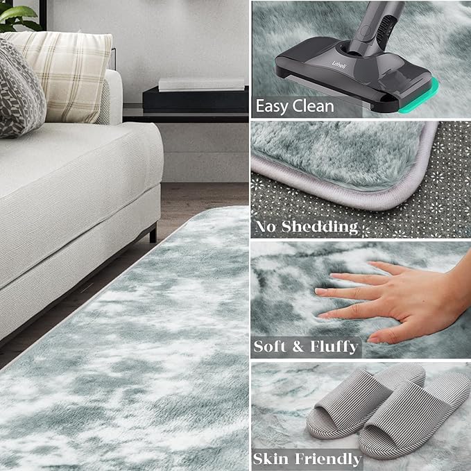 Ultra Soft Area Rug 5x7 Feet, Cosy Fuzzy Faux Fur Area Rug,Indoor Modern Plush Washable Shaggy Rugs for Bedroom Living Room Home Decor, Fluffy Carpet for Kids Room,Nursery,Dorm (Blue)