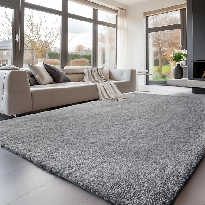 Sour Lemon Area Rugs 9x12 Living Room, Grey Large Area Rug Shag Shaggy Carpet Soft Plush Furry Bedside Rug, Machine Washable Area Rugs for Bedroom Kids Girls Boys Home Decor Anti Slip