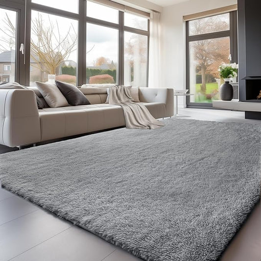 Sour Lemon Area Rugs 9x12 Living Room, Grey Large Area Rug Shag Shaggy Carpet Soft Plush Furry Bedside Rug, Machine Washable Area Rugs for Bedroom Kids Girls Boys Home Decor Anti Slip
