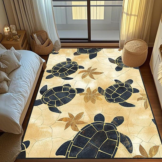 Yellow Sea Turtle Rug - Sea Turtle Carpet, Beach Themed Carpet for Kids Teens Adults Ocean Animal Rugs for Living Room Indoor Coastal Children Play Room Floor Mat 3x4 Feet