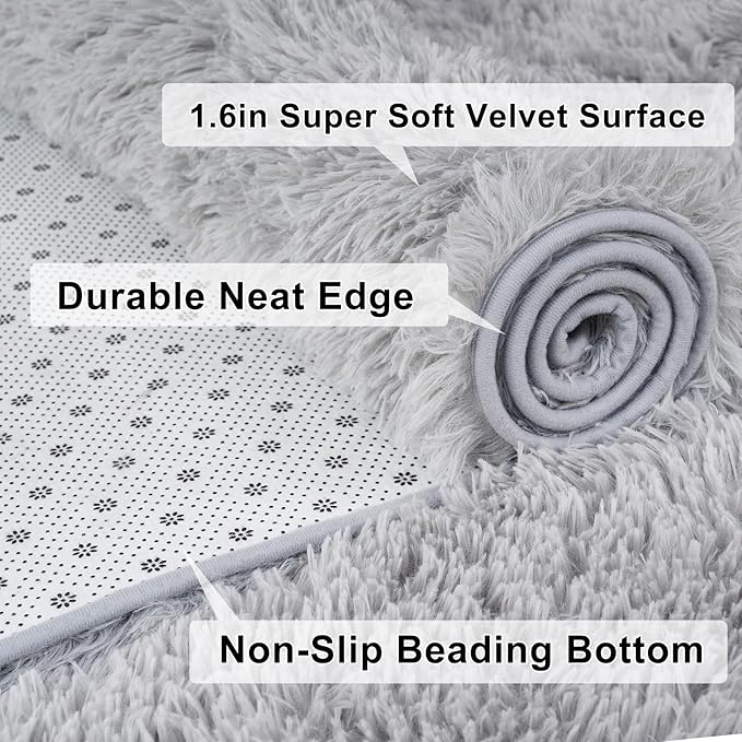 2×3 Small Rugs for Bedroom, Super Soft Living Room Shaggy Non-Slip Fluffy Furry Rug, Indoor Light Gray Floors Carpet, for Kids Girls Boys Room, Dorm Nursery RoomsHome Decor Aesthetic