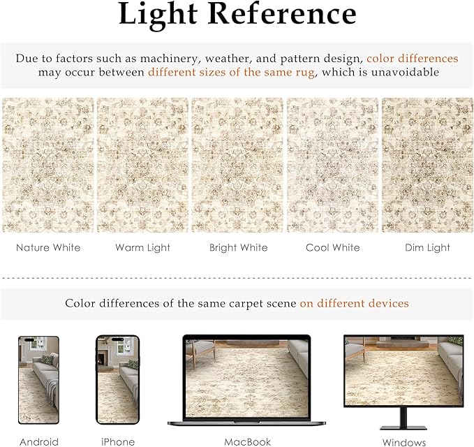 10x12 Neutral Area Rug Beige Floral Living Room Bedroom Large Carpet Non-Slip Low Pile Vintage Soft Thin Washable Throw Rug for Dining Room Office Kitchen Indoor Nursery