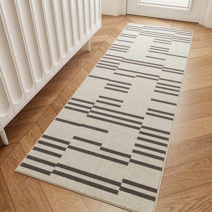 Telephant Modern Runner Area Rug 2x6, Spill-Proof Surface, Non-Slip Backing, Cozy Soft Faux Wool, Printed Hallway, Kitchen, Entryway Rug - Miro