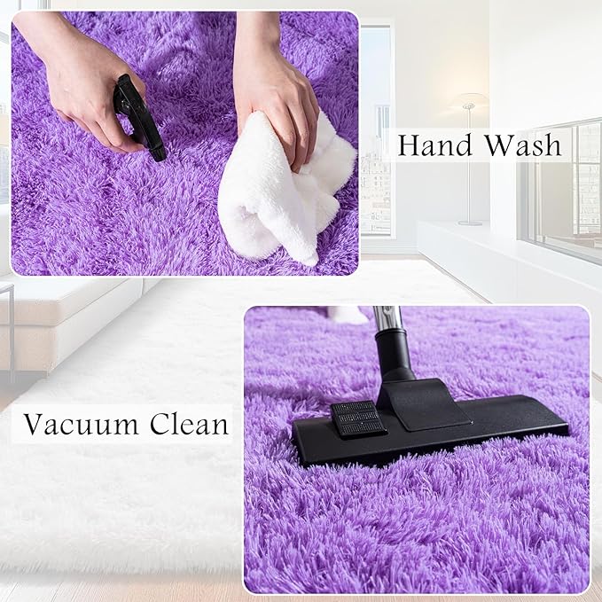 3x5 Area Rug for Bedroom, Purple Rugs for Living Room Nursery Kids Room Dorm Home Decor Aesthetic, Fluffy Shaggy Rug with 4 Anti-Slip Carpet Tapes