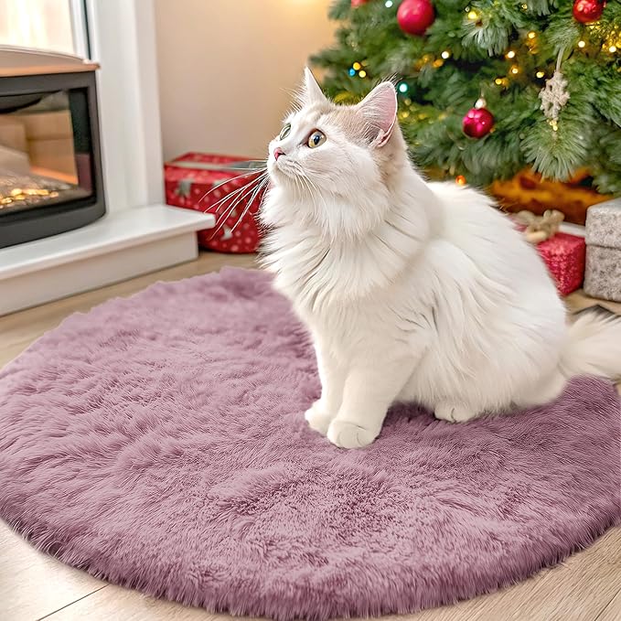 OLANLY Blush Round Rugs for Bedroom - Machine Washable, 2x2 Feet Circle Area Rugs for Living Room, Soft and Fluffy Shaggy Carpet for Teen Girls and Boys, Nursery Rooms, Dorms, Home Decor Aesthetic