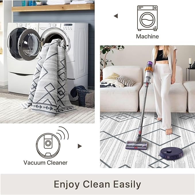 vivorug Washable Rug, Ultra Soft Runner Rug 2x8, Non Slip Floor Carpet, Runners for Hallway Living Room Indoor, Moroccan Western (Ivory/Grey, 2'x8')