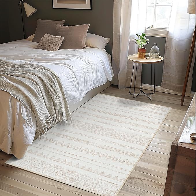 jinchan Area Rug 2x3 Moroccan Entryway Ultra-Thin Door Mat Washable Boho Geometric Rug Non-Slip Carpet for Bathroom Bedroom Laundry Room Taupe