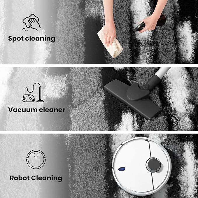 Zentavio Area Rugs for Living Room Large Rugs for Bedroom 5x8 Carpet Fluffy Fuzzy Soft Shag Aesthetic Plush High Pile Throw Rug for Nursery Kids Room Dorm Vertical Stripes Black White