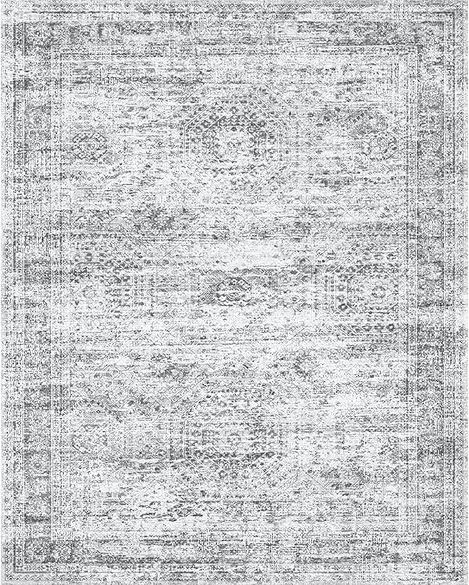 Washable Area Rug 8x10, Large Soft Rugs for Living Room Farmhouse Vintage Gray Area Rugs for Bedroom Dining Room Non-Slip Stain Resistant Under Table Rug Grey