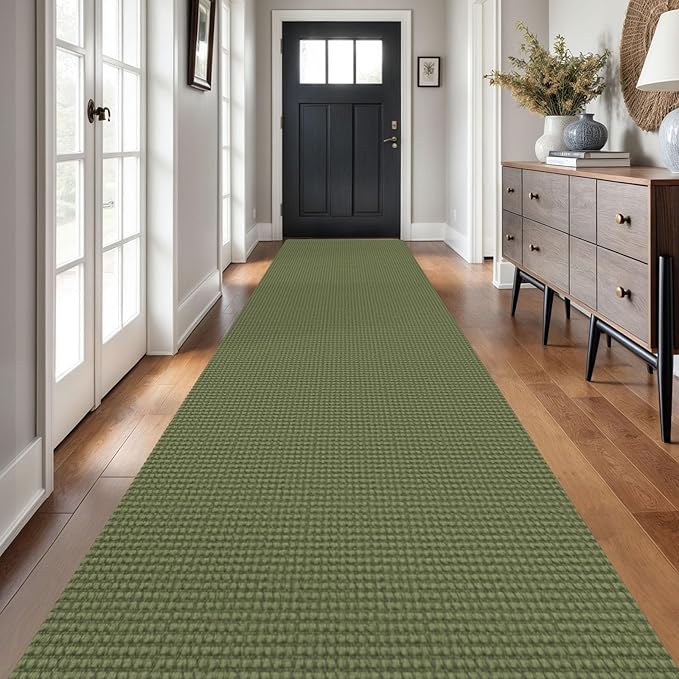 Braided Runner Rug 3x18 Ft Washable Runners for Hallways Non Slip Rubber Backed Kitchen Runners Cotton Long Entryway Runner Indoor, Woven Carpet for Hall Stair Entryway, Green