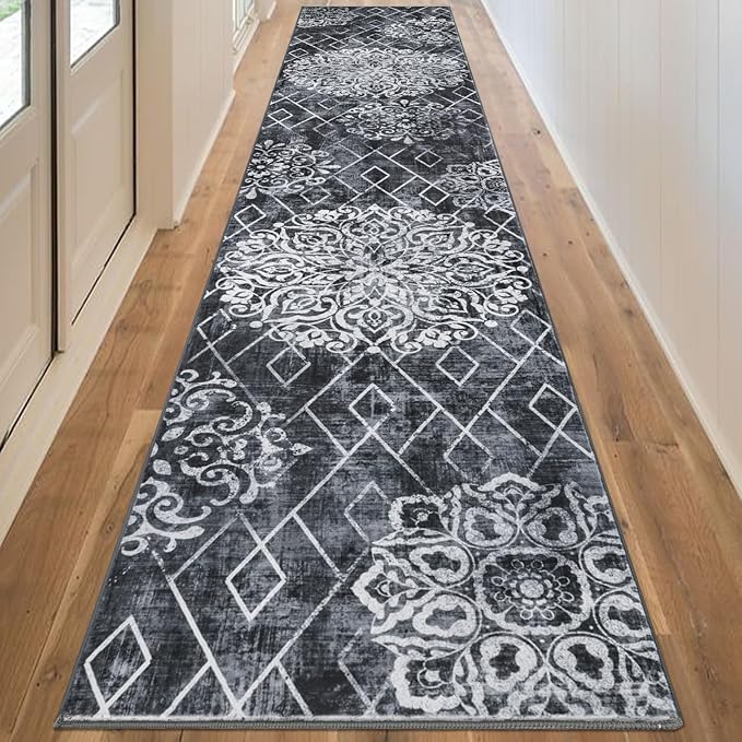 HEBE Hallway Runner Rug 2'8''x14' Washable Vintage Distressed Area Rugs Non Slip Laundry Rug Runner Boho Floor Carpet Runners for Hallways Entryway Laundry Room Kitchen Bathroom