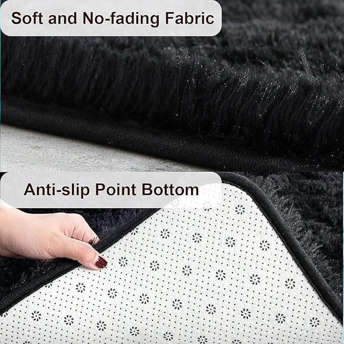 TWINNIS Super Soft Shaggy Rugs Fluffy Carpets,9x11 Feet, Indoor Modern Plush Area Rugs for Living Room Bedroom Kids Room Nursery Home Decor, Upgrade Anti-Skid Rectangular Fuzzy Rug, Black