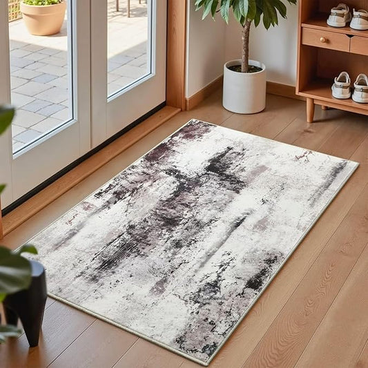 Washable Abstract Rug, 2x3 Small Modern Area Rugs with Non-Slip Rubber Backed for Kitchen, Thin but Soft Throw Carpet Bedroom Entryway Front Door Decor, Black Brown
