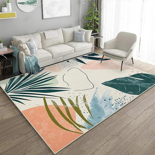 3x5 Area Rugs for Living Room Machine Washable Boho Botanical Rug Non Slip Printed Abstract Plant Rug Carpet Friendly Modern Rug for Bathroom Bedroom Dining Room Office