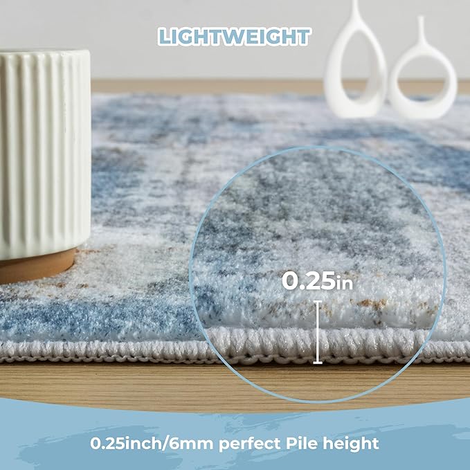 4'x6' Washable Area Rug - Modern Abstract Carpets for Living Room, Bedroom & Dining Room, Stain Resistant, Soft Non-Slip, Machine Washable (Blue Grey)