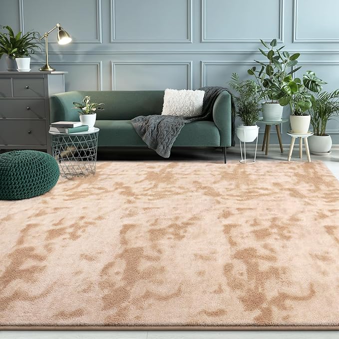 FlyDOIT Large Area Rugs for Living Room Bedroom, 5x8 Ft Tie-Dyed Beige Ultra Soft Comfy Thickened Memory-Foam Indoor Carpets, Cozy Modern Floor Rug for Boys Girls Playroom Dorm Nursery Home Décor