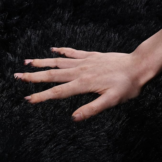 Black Rug for Bedroom, Soft Shaggy Modern Shag 4x6 Area Rugs for Living Room, Upgrade Non-Slip Plush Fluffy Carpet for Kids Boys Girls Room Dorm Home Decor Aesthetic