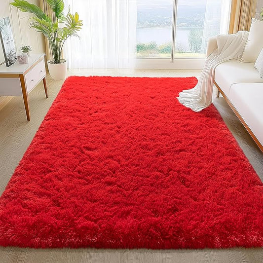 5x7 Red Rugs for Bedroom, Soft Fluffy Shaggy Rug for Living Room, Non-Slip Fuzzy Shag Carpet Rug for Kids Room Home Decor Aesthetic