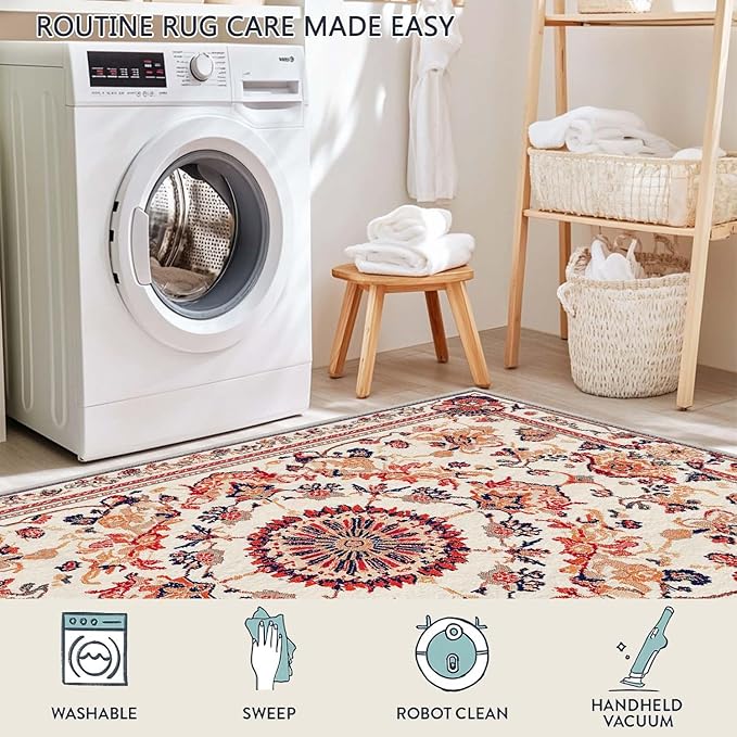 2x3 Entryway Rug Boho Orange Area Rug Indoor Entrance Non Slip Door Mat Stain Resistant Washable Machine Soft Low Pile Small Carpet Bathroom Kitchen